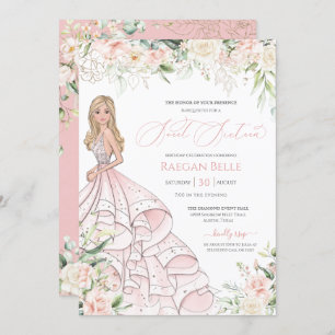 Blush Pink White Roses Luxury Sweet Sixteen  Invit Invitation