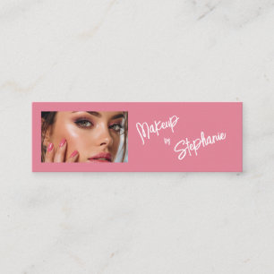 Blush Pink White Script Photo Makeup Mini Business Card
