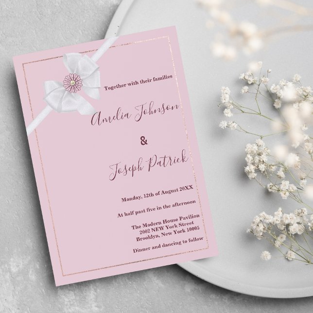  Blush pink white silk bow flower wedding  Invitation (Blush pink white silk bow flower wedding)