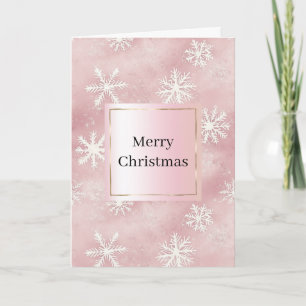Blush Pink White Snowflakes Christmas Card