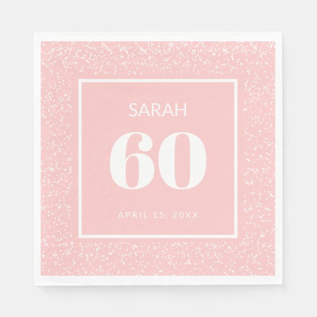 Blush Pink White Stardust Glitter 60th Birthday Napkin (Front)