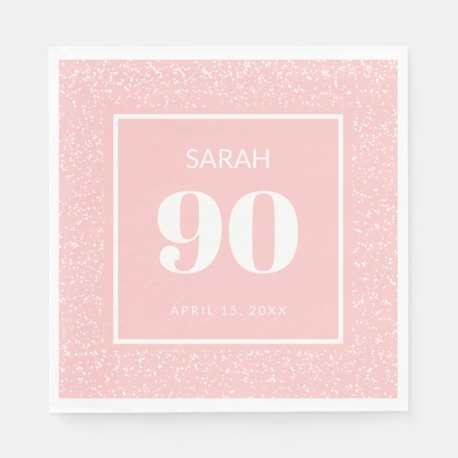 Blush Pink White Stardust Glitter 90th Birthday Napkin (Front)