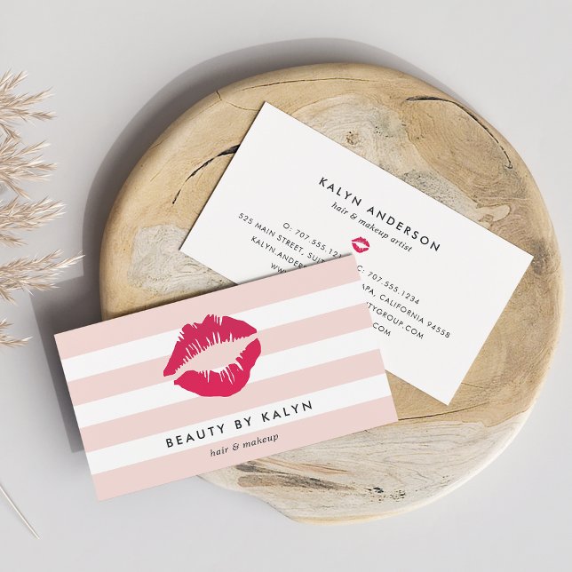 Blush Pink & White Stripe Lip Print Business Card (Creator Uploaded)