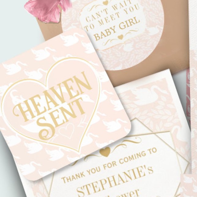 Blush Pink White Swan Heaven Sent Baby Shower Coaster (Creator Uploaded)
