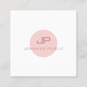 Blush Pink White Trendy Modern Monogram Template Square Business Card