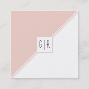 Blush pink, white triangles, monogram geometric square business card