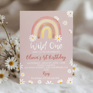 Blush Pink Wild One Daisy 1st Birthday Invitation