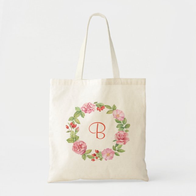 BLush pink wild roses and rose hips personalised Tote Bag (Front)