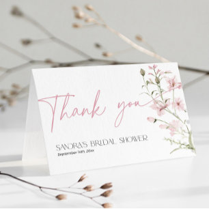 Blush Pink Wildflower Bridal Shower Folded Thank You Card