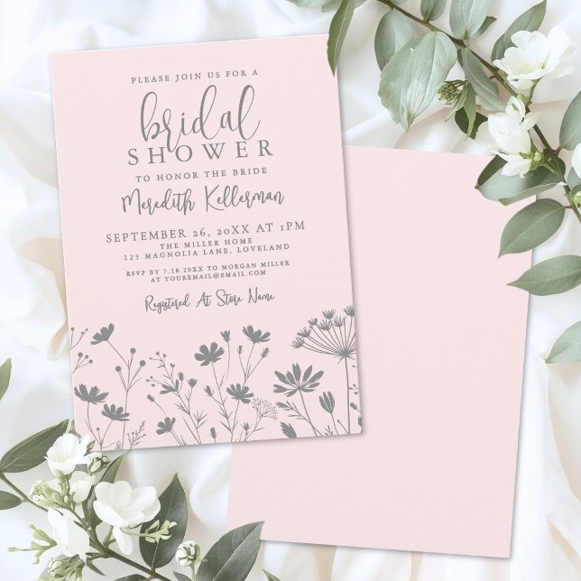 Blush Pink Wildflower Bridal Shower Invitation (Blush Pink Wildflower Bridal Shower Invitation)