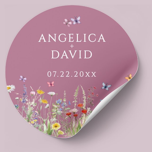 Blush Pink Wildflower Butterflies Wedding Sticker (Creator Uploaded)