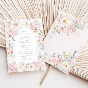 Blush Pink Wildflower Butterfly Garden Wedding Invitation
