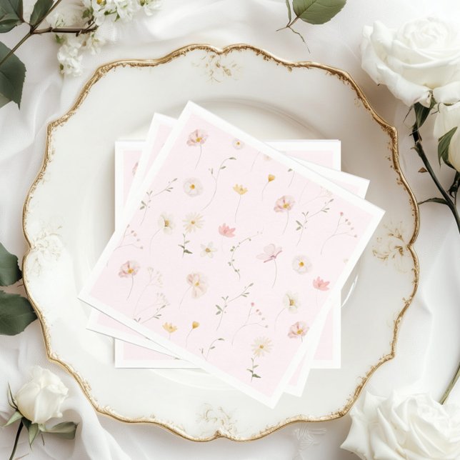 Blush Pink Wildflower Floral Baby Shower Napkin (Creator Uploaded)