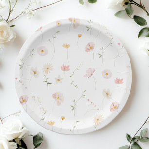 Blush Pink Wildflower Floral Baby Shower Paper Plate