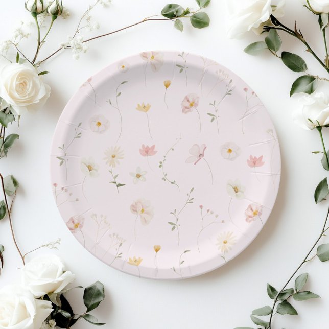 Blush Pink Wildflower Floral Baby Shower Paper Plate (Creator Uploaded)