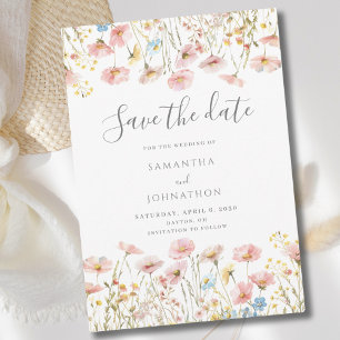 Blush Pink Wildflower Floral Wedding  Save The Date