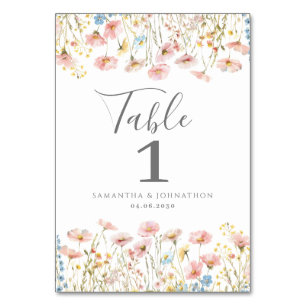 Blush Pink Wildflower Floral Wedding Table Card