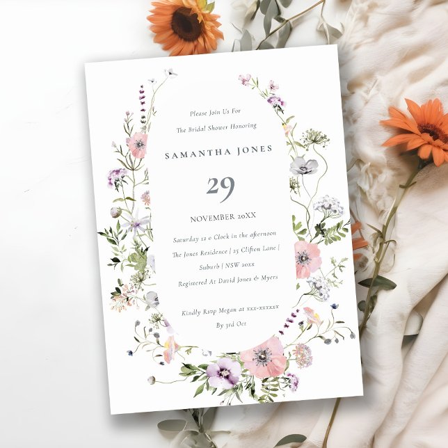 Blush Pink Wildflower Frame Bridal Shower Invite (Creator Uploaded)
