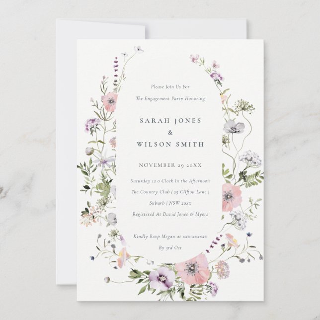 Blush Pink Wildflower Frame Engagement Invite (Front)