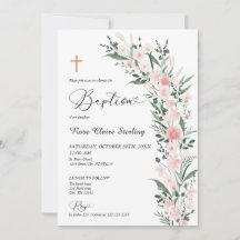Blush Pink Wildflower Girl Baptism Invitation