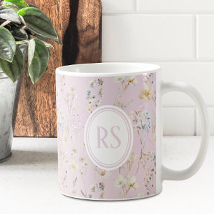 Blush Pink Wildflower Monogram Coffee Mug