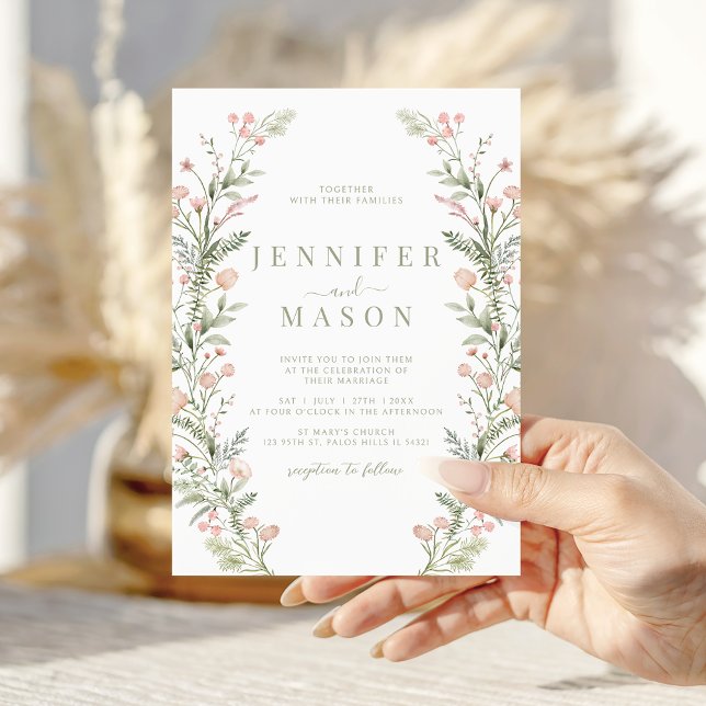 Blush pink wildflower rustic wedding Invitation (Creator Uploaded)