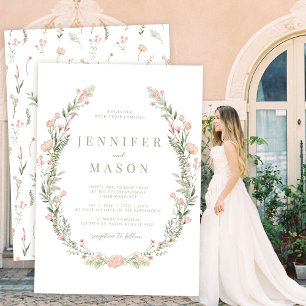 Blush pink wildflower rustic wedding Invitation