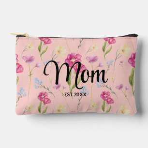 Blush Pink Wildflower Script Mum Established  Accessory Pouch