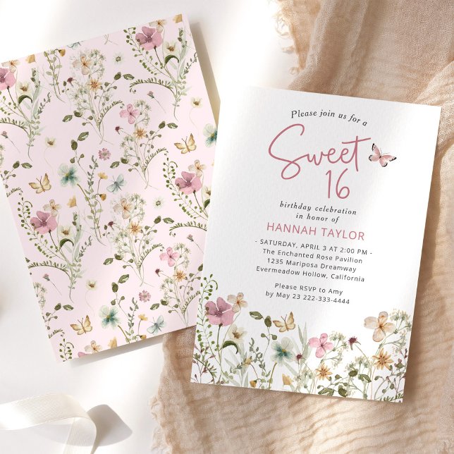 Blush Pink Wildflower Sweet Sixteen Invitation (Creator Uploaded)
