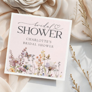 Blush Pink Wildflower Watercolor  Bridal Shower Napkin