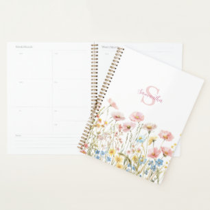 Blush Pink Wildflower Watercolor Monogram Name Planner