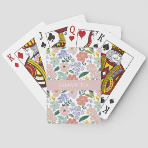 Blush Pink Wildflower Watercolor Name Playing Cards