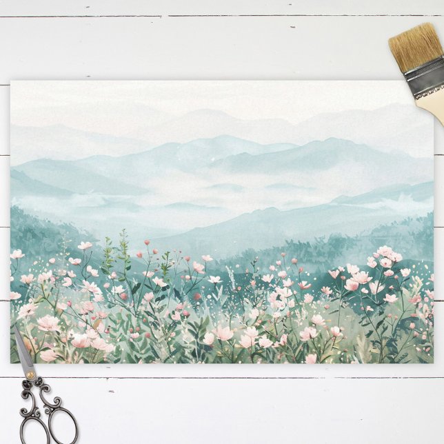 Blush Pink Wildflowers and Mountains Decoupage Tissue Paper (Creator Uploaded)