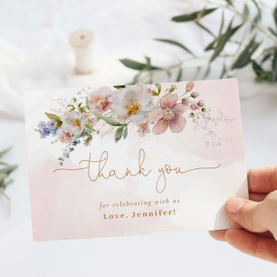 Blush pink wildflowers birthday thank you card