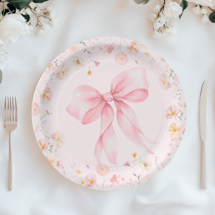 Blush Pink Wildflowers Bow Baby in Bloom Paper Plate