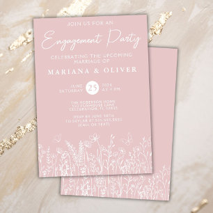 Blush Pink Wildflowers Engagement Party Invitation