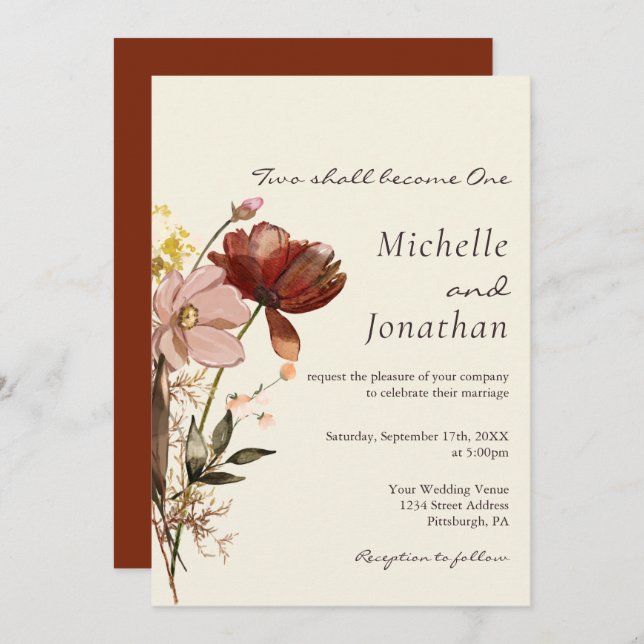 Blush Pink Wildflowers Floral Christian Wedding Invitation (Front/Back)