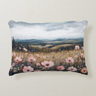 Blush Pink Wildflowers Landscape Decorative Cushion