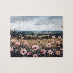 Blush Pink Wildflowers Landscape Jigsaw Puzzle