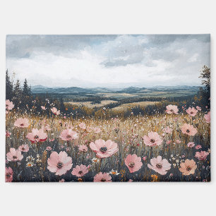 Blush Pink Wildflowers Landscape Magnet