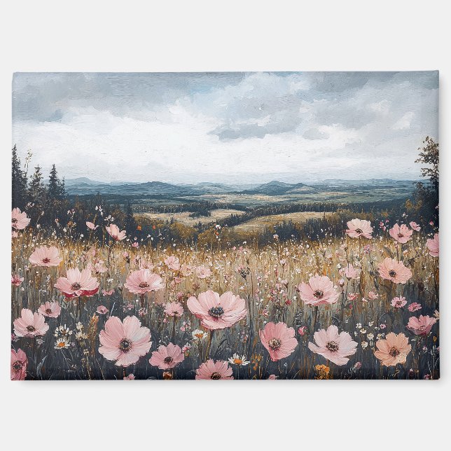 Blush Pink Wildflowers Landscape Magnet (Front)