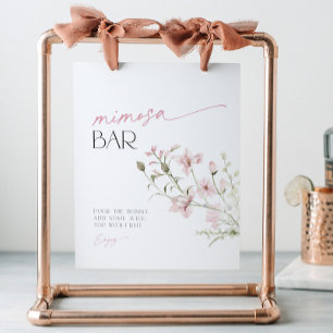 Blush Pink Wildflowers Love is in Bloom Mimosa Bar Pedestal Sign