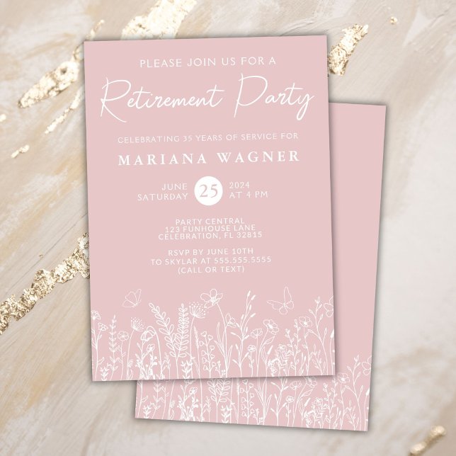 Blush Pink Wildflowers Retirement Party Invitation (Creator Uploaded)