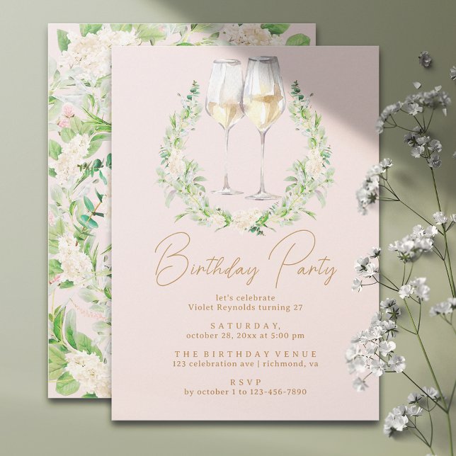 Blush Pink Wine Garden Chic Any Age Adult Birthday Invitation (Creator Uploaded)