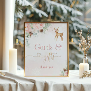 Blush pink winter deer birthday cards and gifts poster