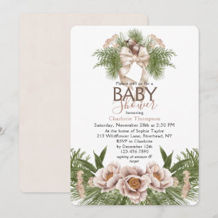 Blush Pink Winter Floral Baby Shower Invitation