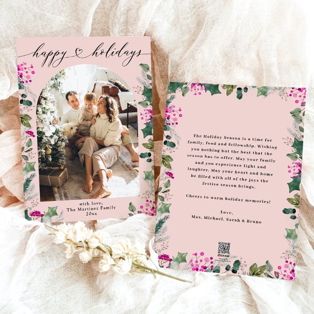 Blush Pink Winter Happy Holidays Photo Card (Creator Uploaded)