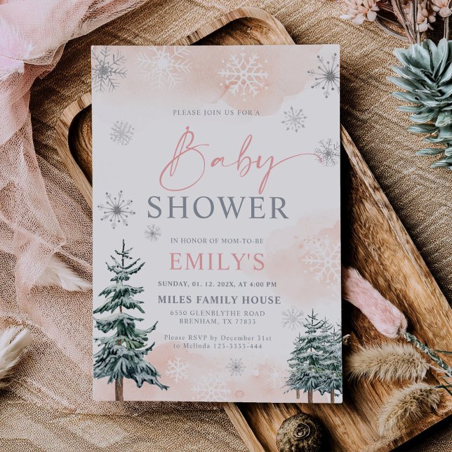 Blush Pink Winter Wonderland Baby Shower Invitation (Creator Uploaded)