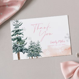 Blush Pink Winter Wonderland Baby Shower Thank You Card