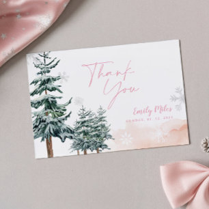 Blush Pink Winter Wonderland Baby Shower Thank You Card